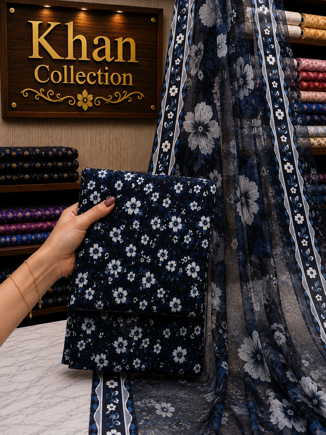 3 Piece-Lawn Suit With Bamber Dupatta