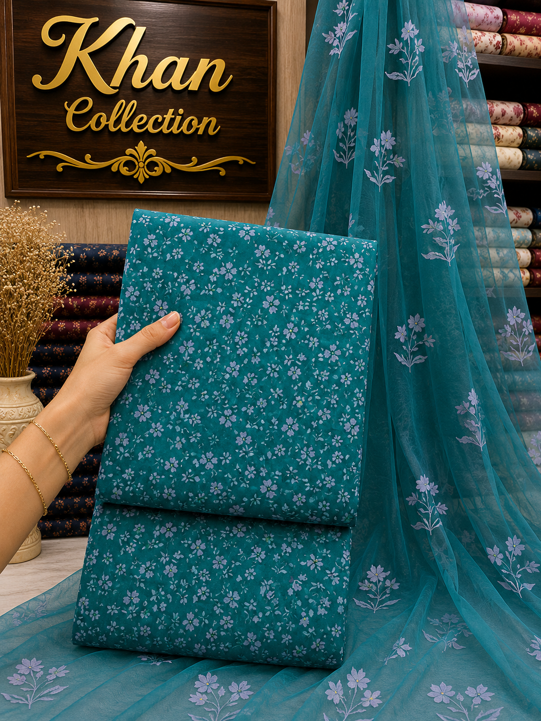 3 Piece-Lawn Suit With Bamber Dupatta
