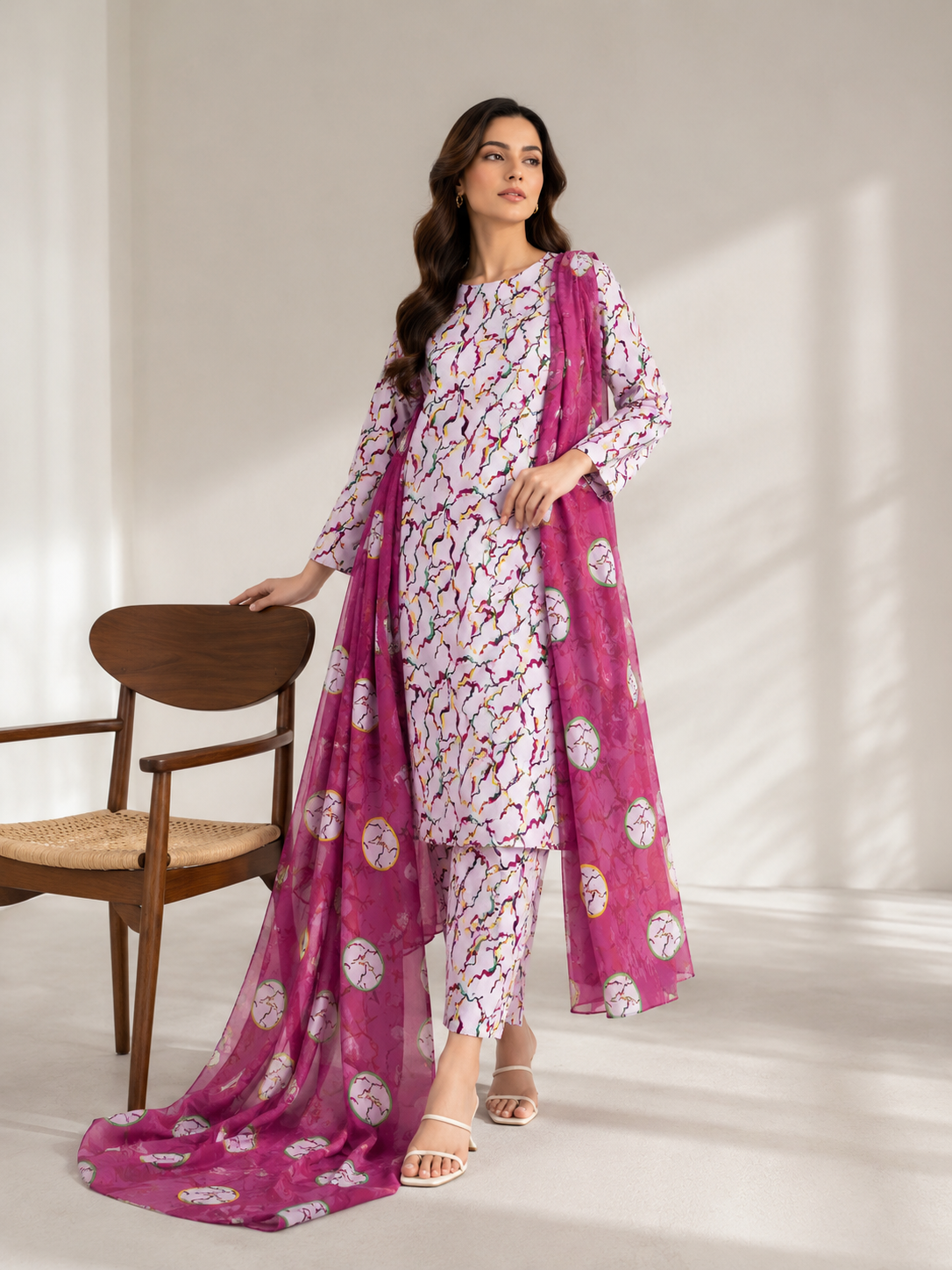3 Piece Unstitched Lawn Suit / Bamber Dupatta