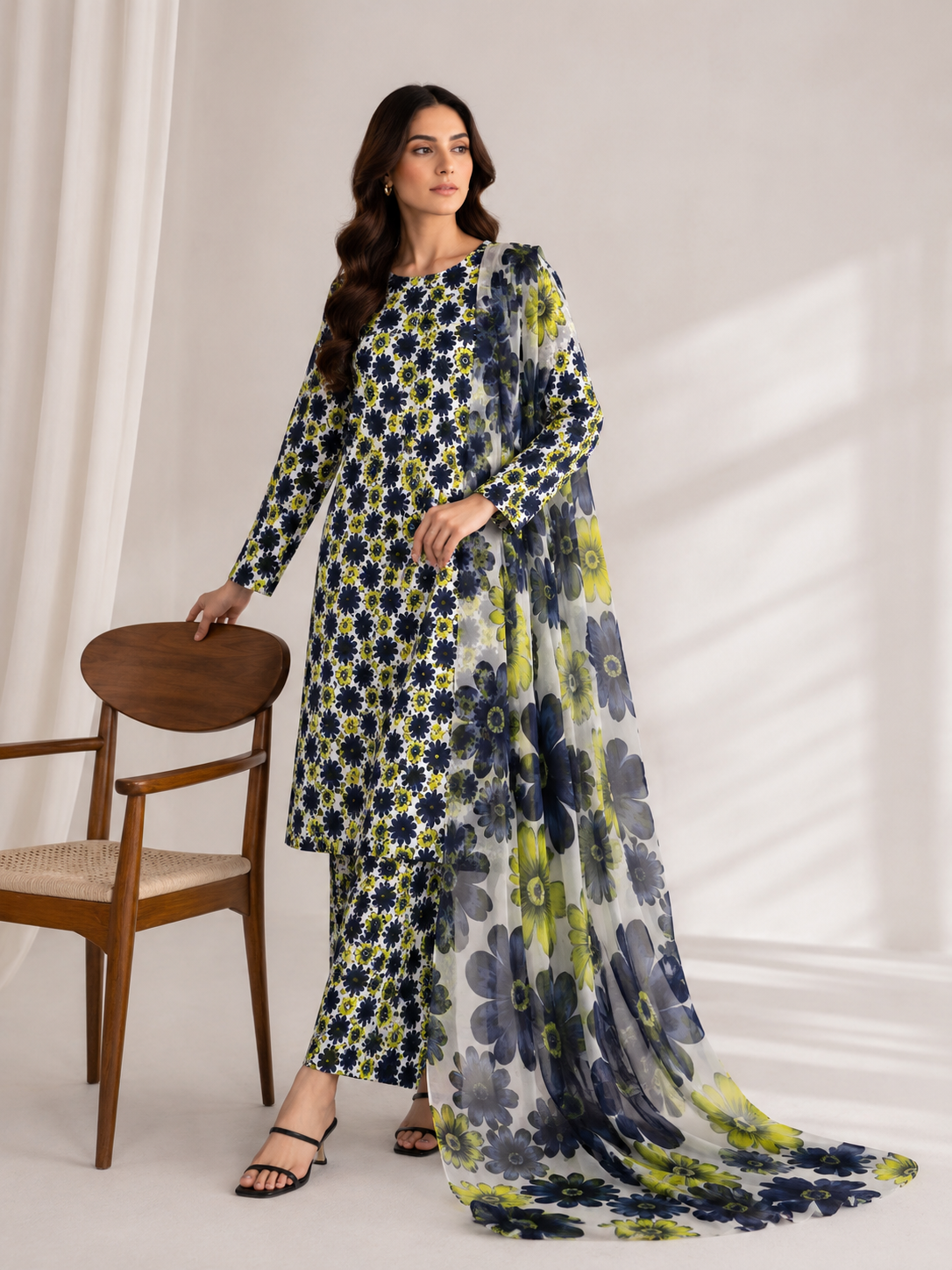 3 Piece Unstitched Lawn Suit / Bamber Dupatta