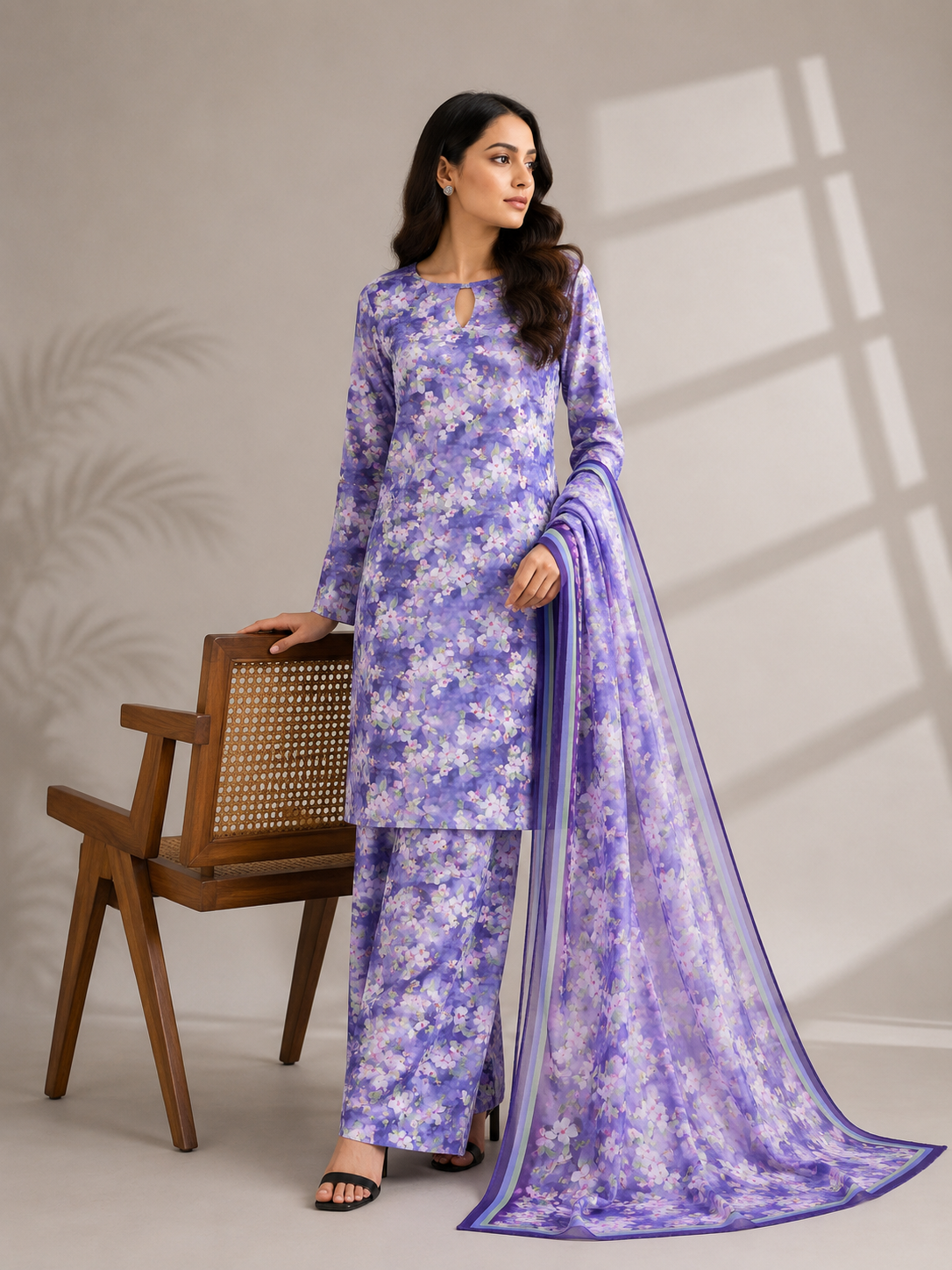 3 Piece Unstitched Lawn Suit / Bamber Dupatta