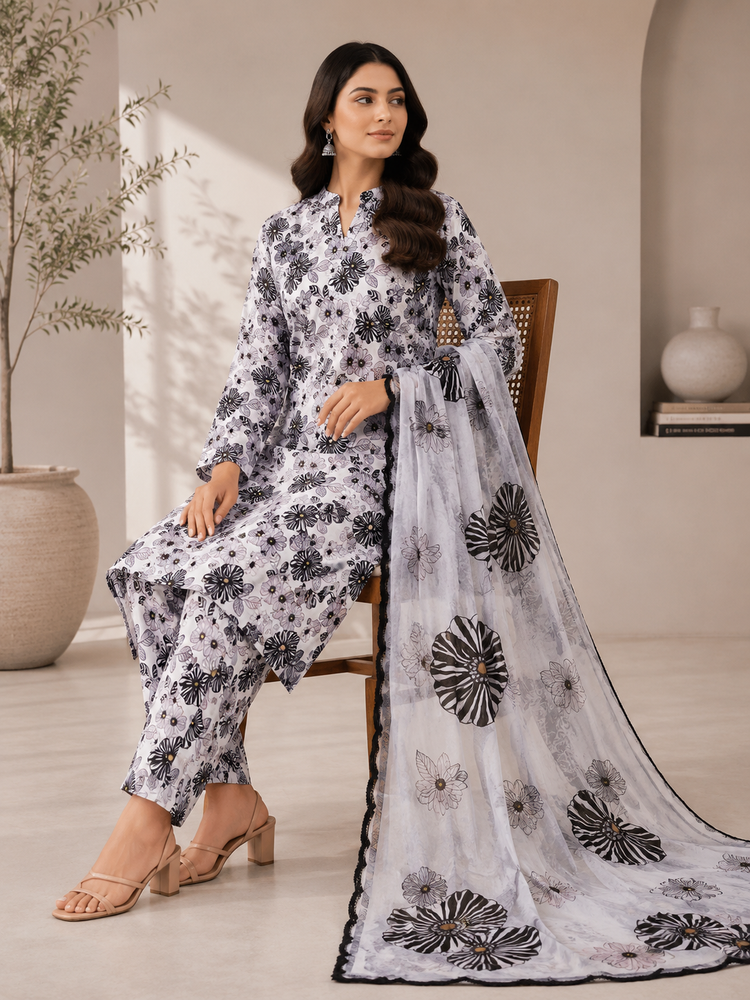 3 Piece Unstitched Lawn Suit / Bamber Dupatta