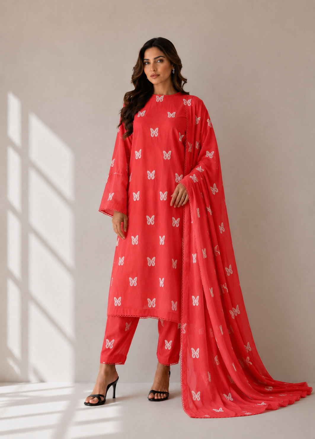 3 Piece - Embroidered Lawn Suit With Emb Bamber Dupatta