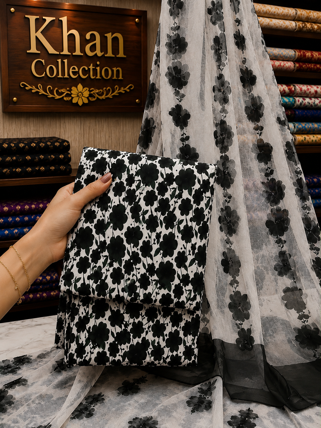 3 Piece-Lawn Suit With Bamber Dupatta
