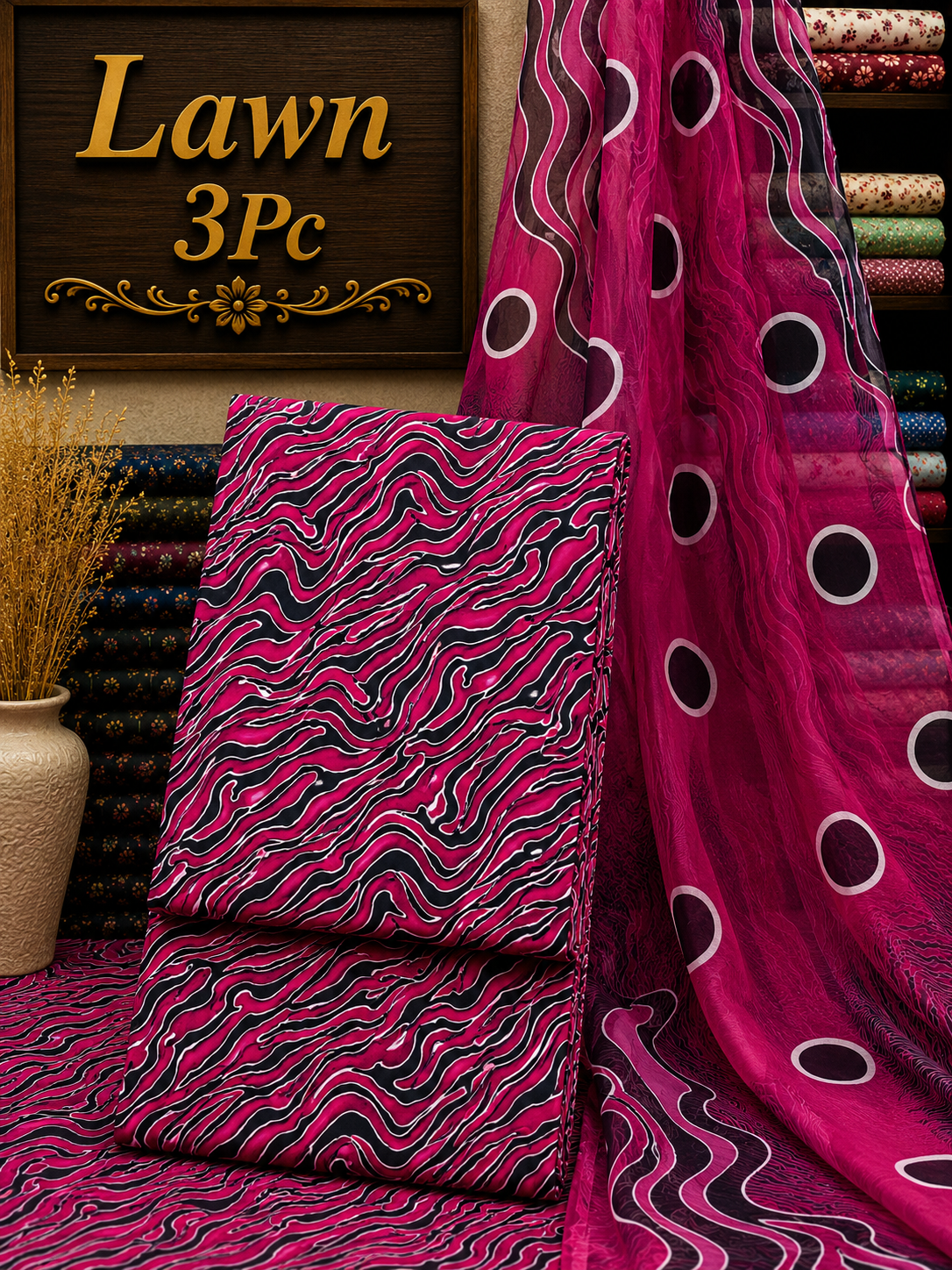 3 Piece-Lawn Suit With Bamber Dupatta