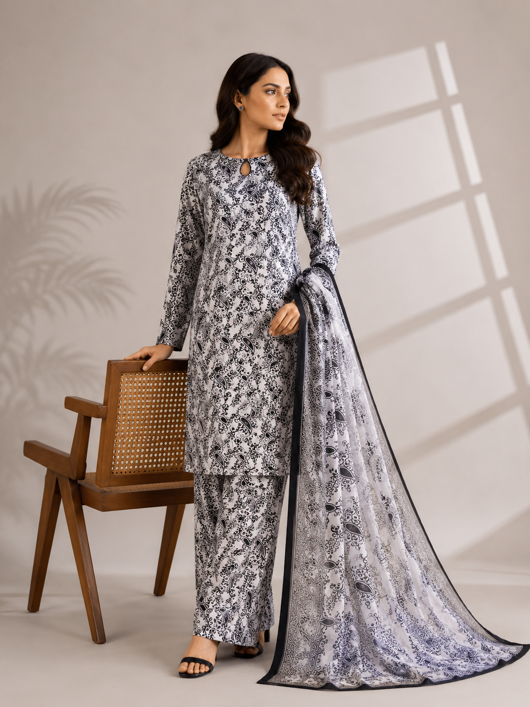 3 Piece Unstitched Lawn Suit / Bamber Dupatta