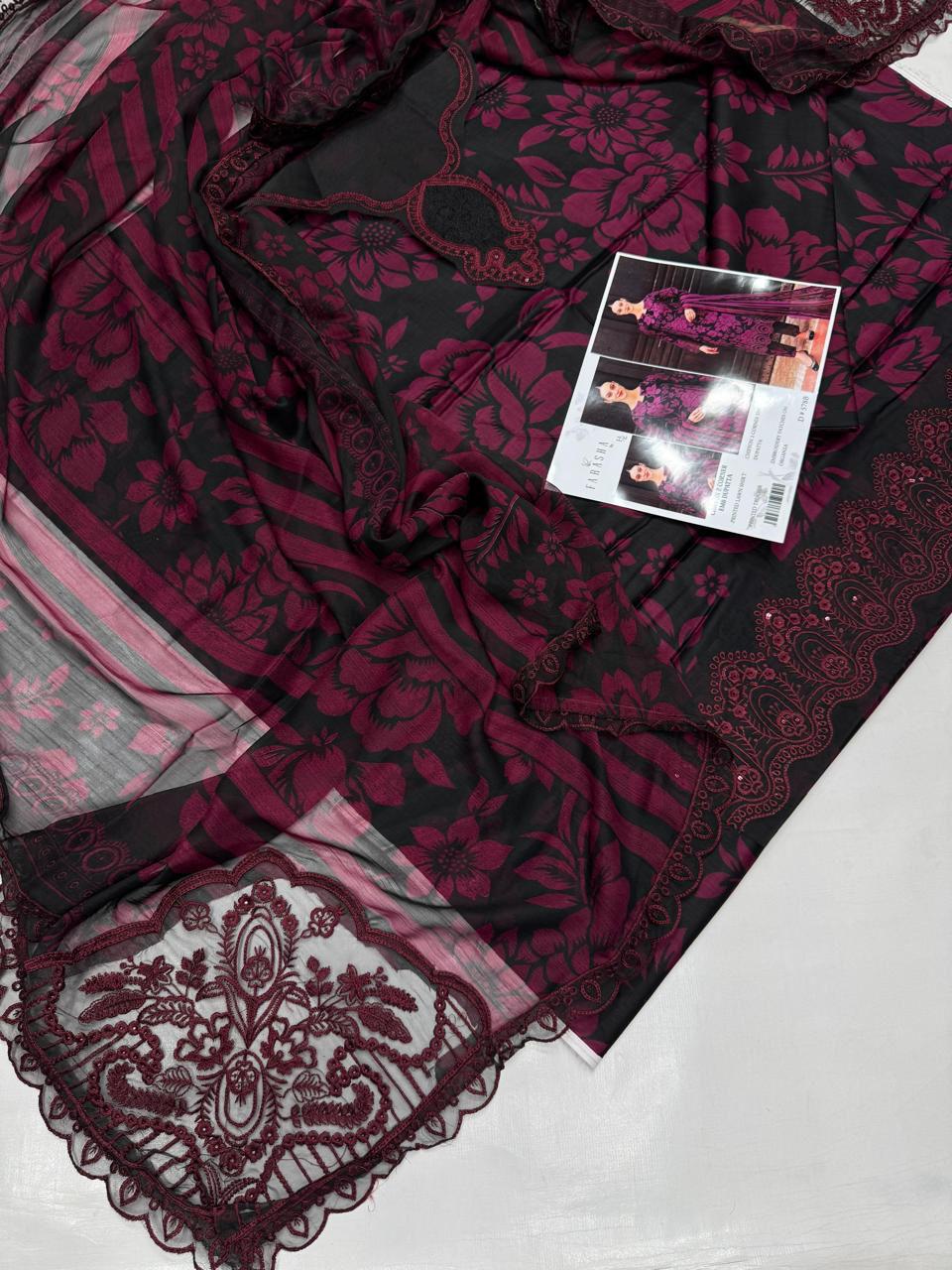 3PC PURE LAWN . EMBROIDERED