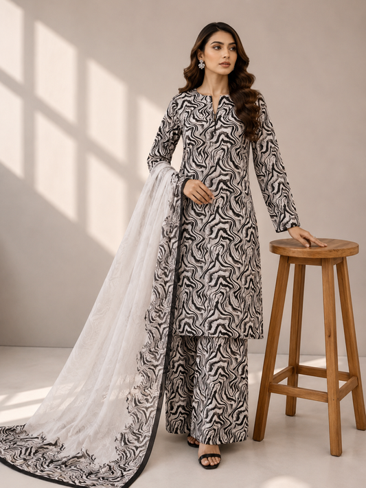 3 Piece Unstitched Lawn Suit / Bamber Dupatta