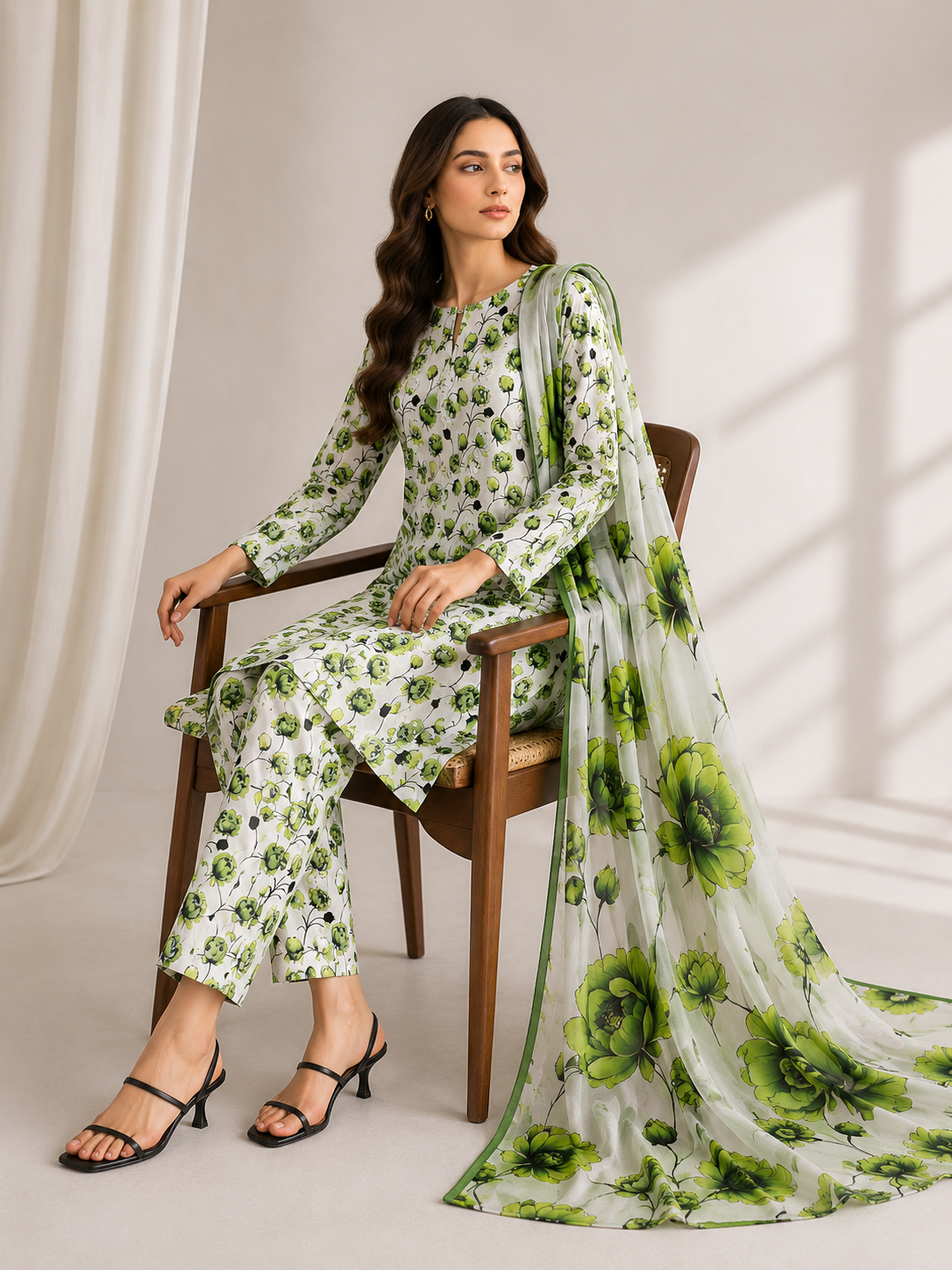 3 Piece Unstitched Lawn Suit / Bamber Dupatta