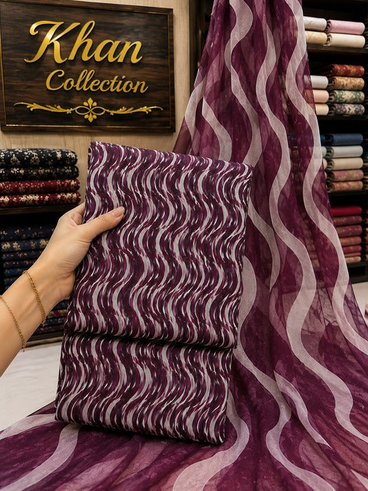 Digital Printed Linen 3Pc With Bamber Chiffon Dupata