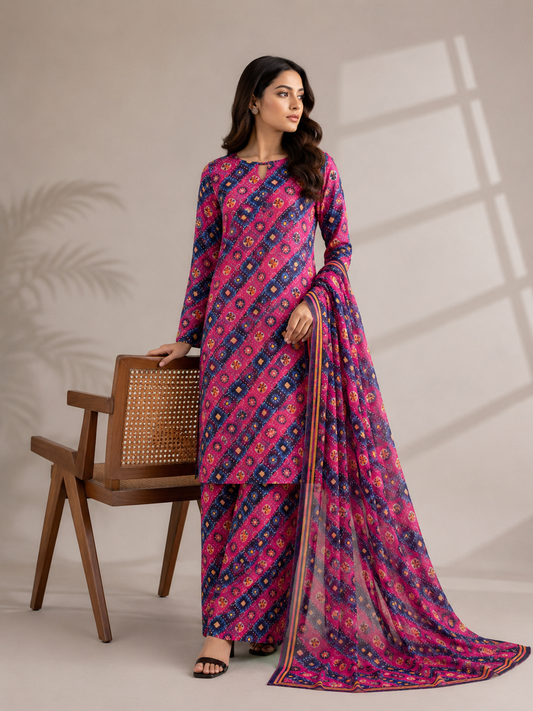 3 Piece Unstitched Lawn Suit / Bamber Dupatta