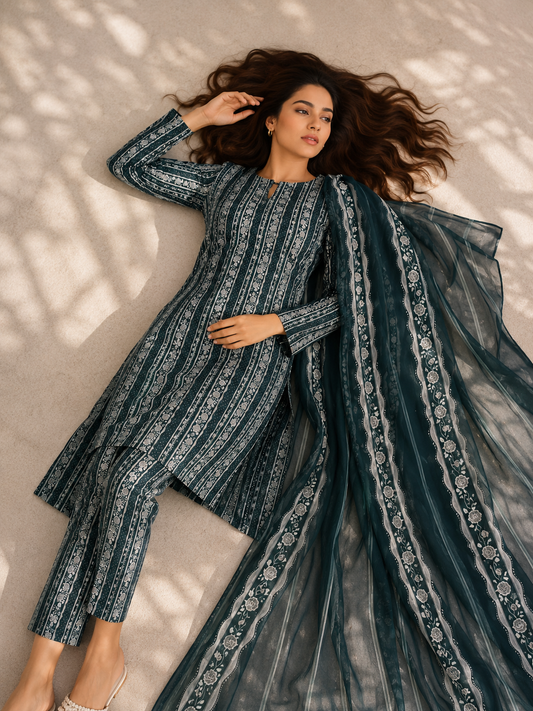 3 Piece Unstitched Lawn Suit / Bamber Dupatta