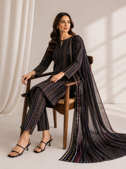 3 Piece Unstitched Lawn Suit / Bamber Dupatta