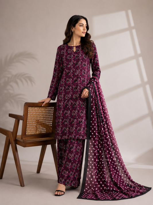 3 Piece Unstitched Lawn Suit / Bamber Dupatta