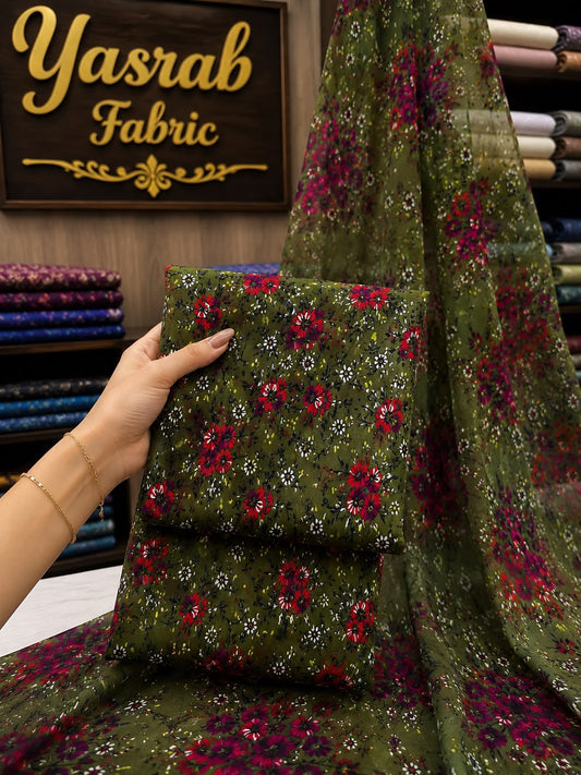 3 Piece-Lawn Suit With Bamber Dupatta