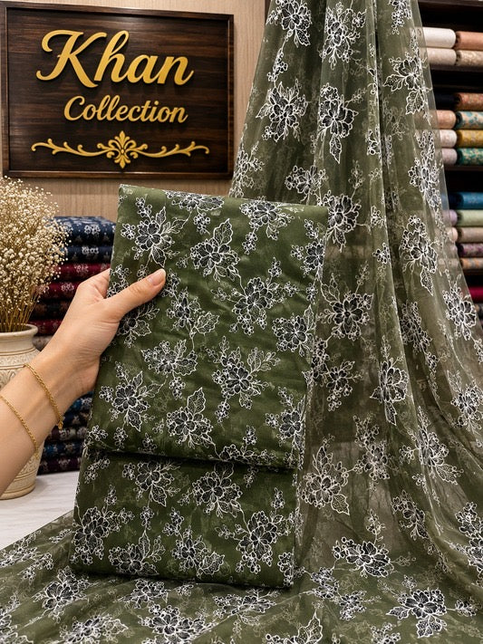 Digital Printed Linen 3Pc With Bamber Chiffon Dupata