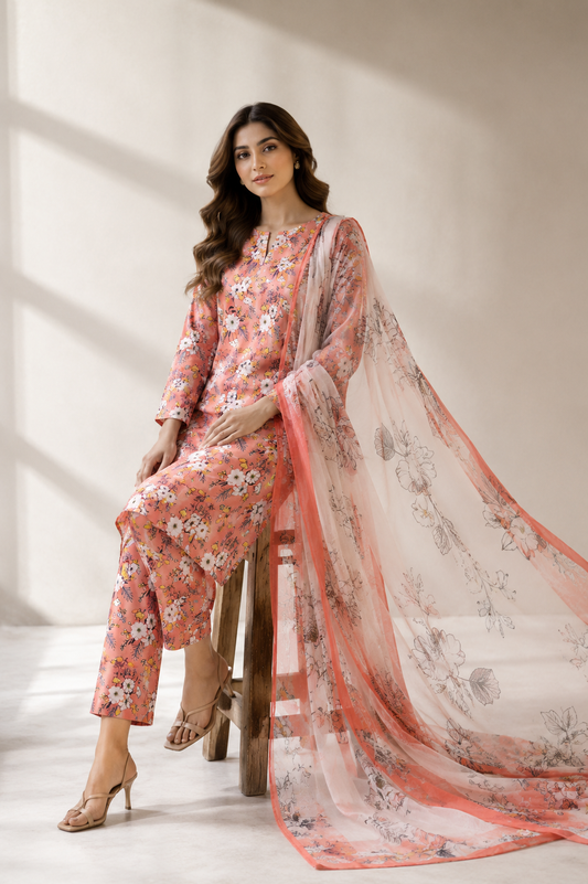 3 Piece Unstitched Lawn Suit / Bamber Dupatta