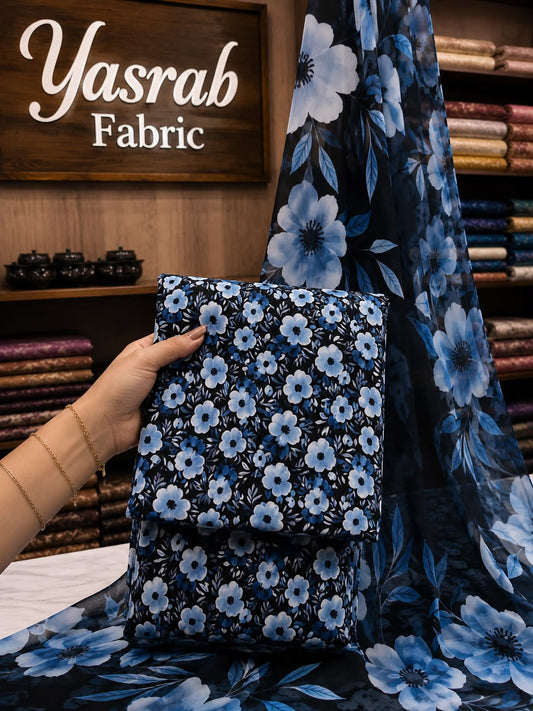 3 Piece-Lawn Suit With Bamber Dupatta