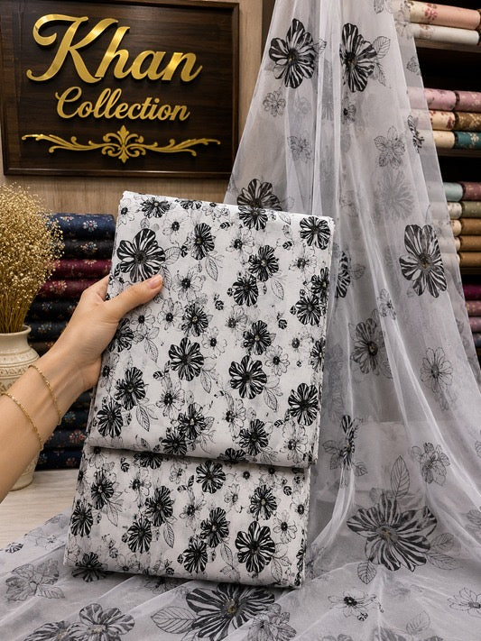 Digital Printed Linen 3Pc With Bamber Chiffon Dupata
