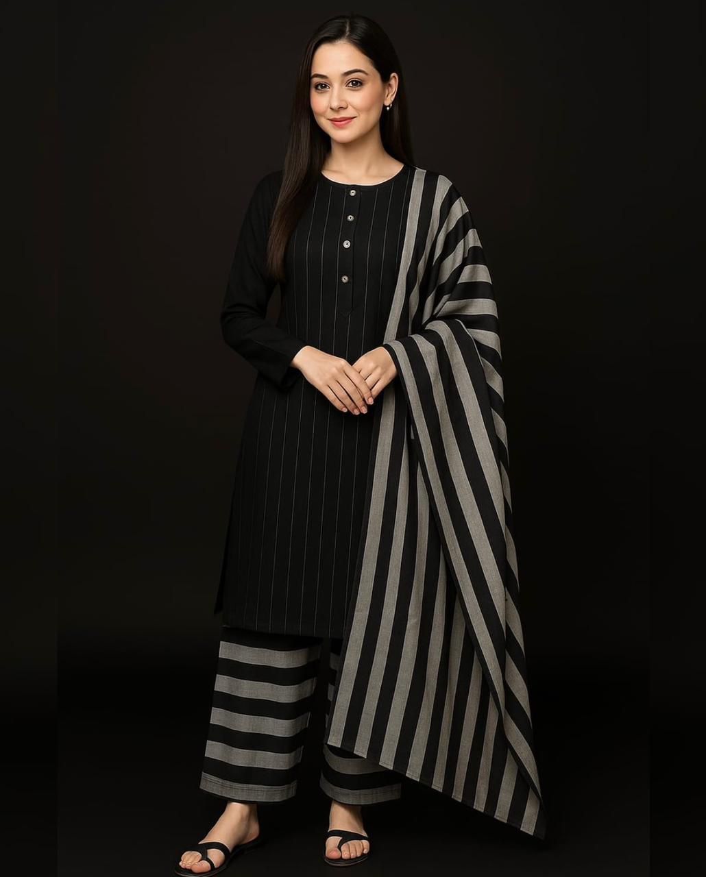 KHAADI LAWN 3-PC  UNSTITCHED (D-201) Black