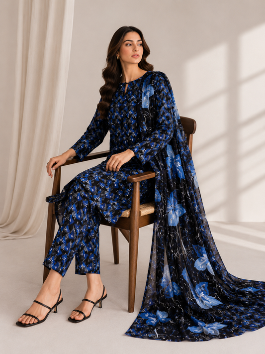 3 Piece Unstitched Lawn Suit / Bamber Dupatta