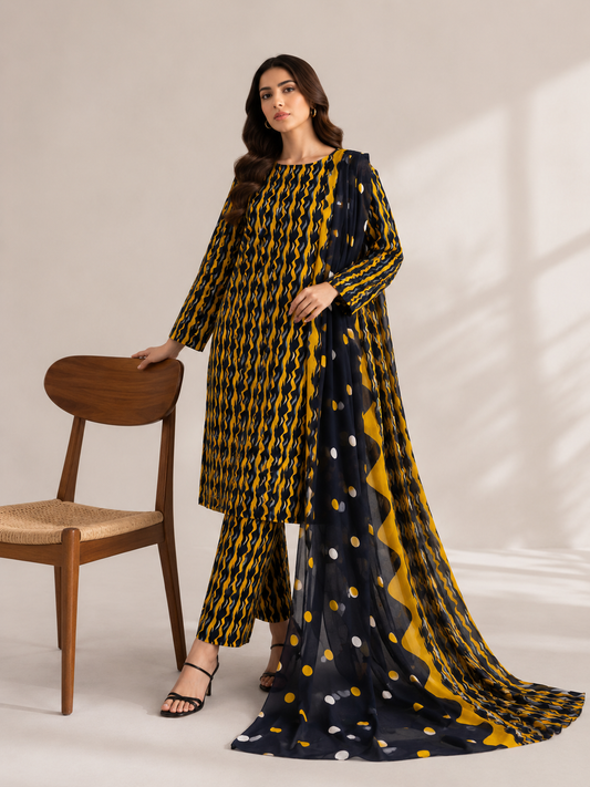 3 Piece Unstitched Lawn Suit / Bamber Dupatta
