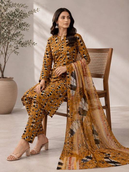 3 Piece Unstitched Lawn Suit / Bamber Dupatta
