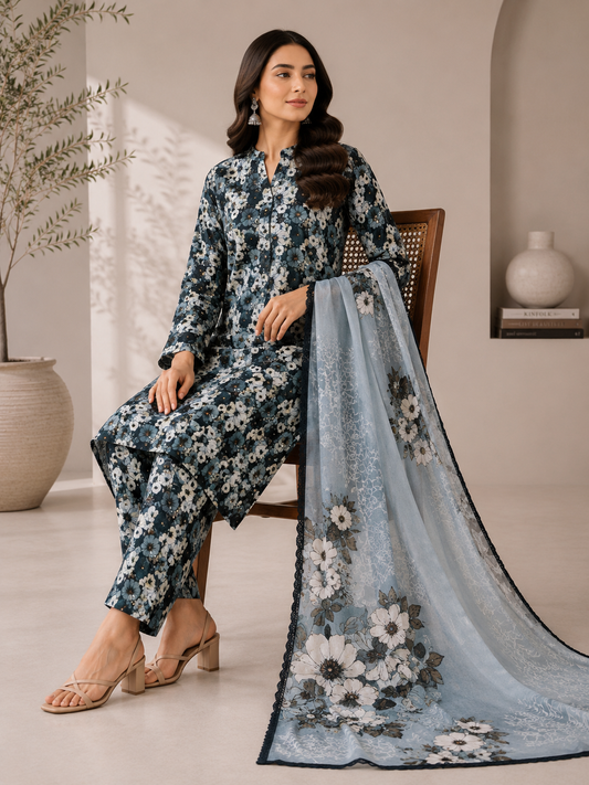 3 Piece Unstitched Lawn Suit / Bamber Dupatta