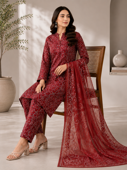 3 Piece Unstitched Lawn Suit / Bamber Dupatta