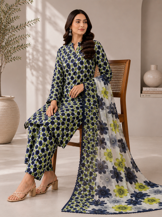 3 Piece Unstitched Lawn Suit / Bamber Dupatta