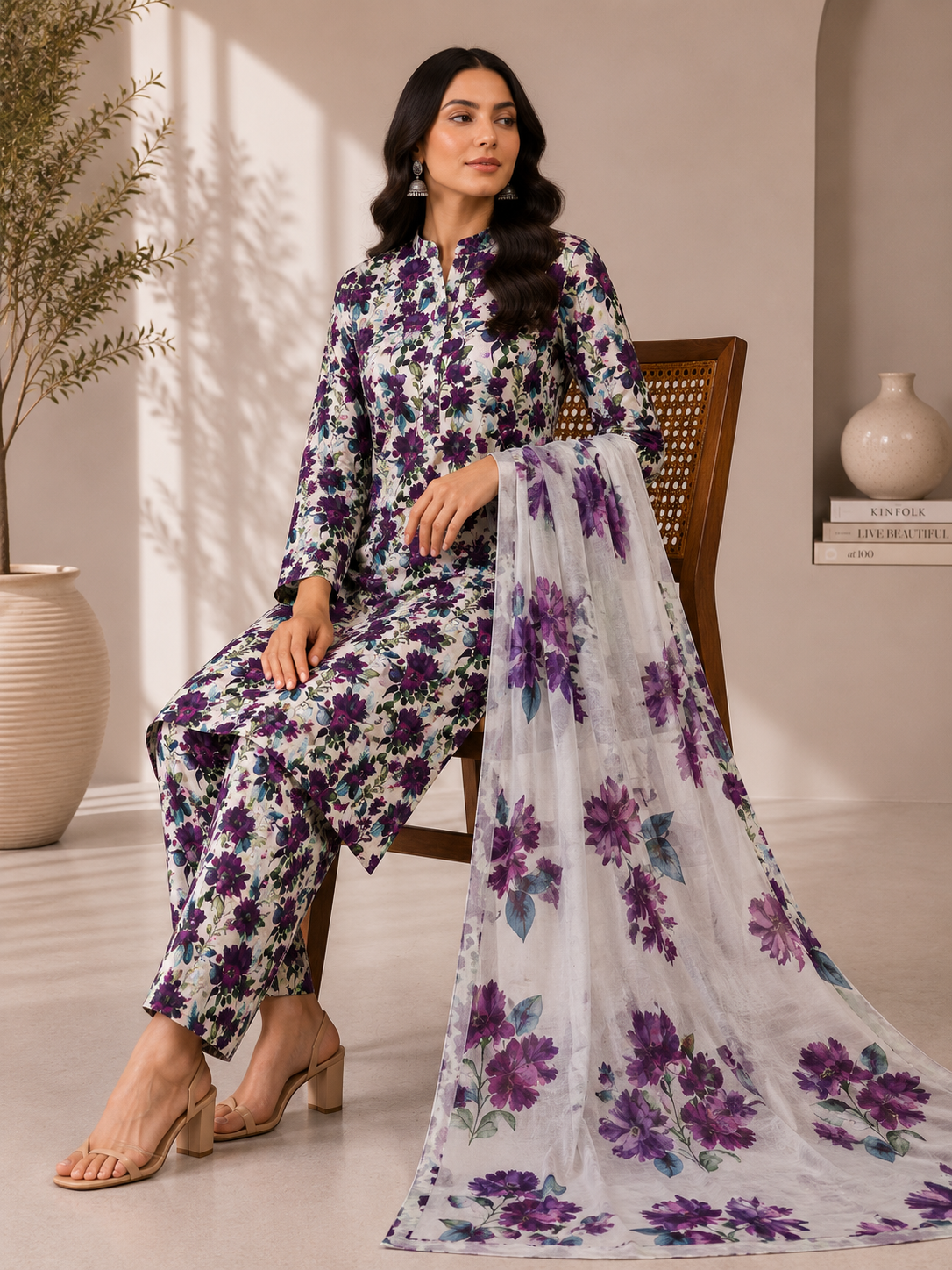 3 Piece Unstitched Lawn Suit / Bamber Dupatta