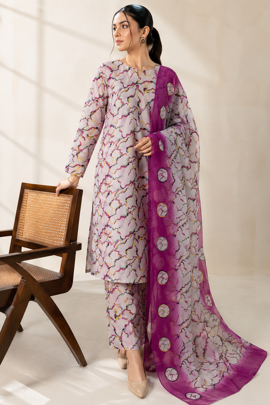 3 Piece Unstitched Lawn Suit / Bamber Dupatta