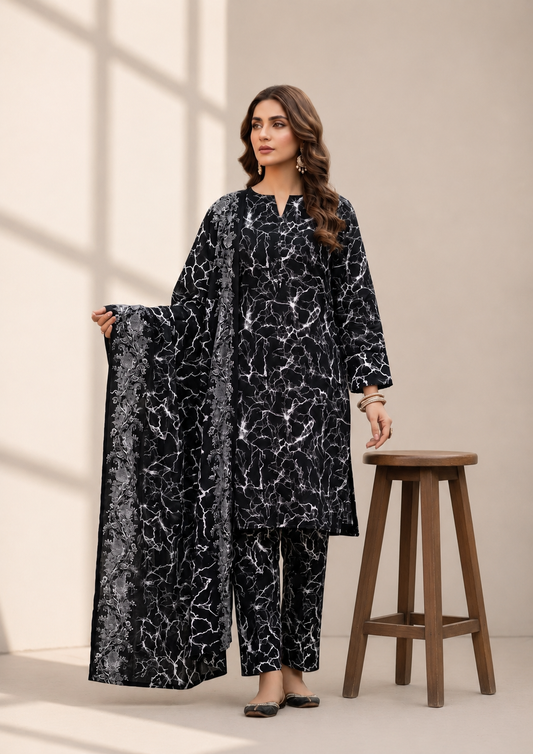 3 Piece-Lawn Suit With Bamber Dupatta