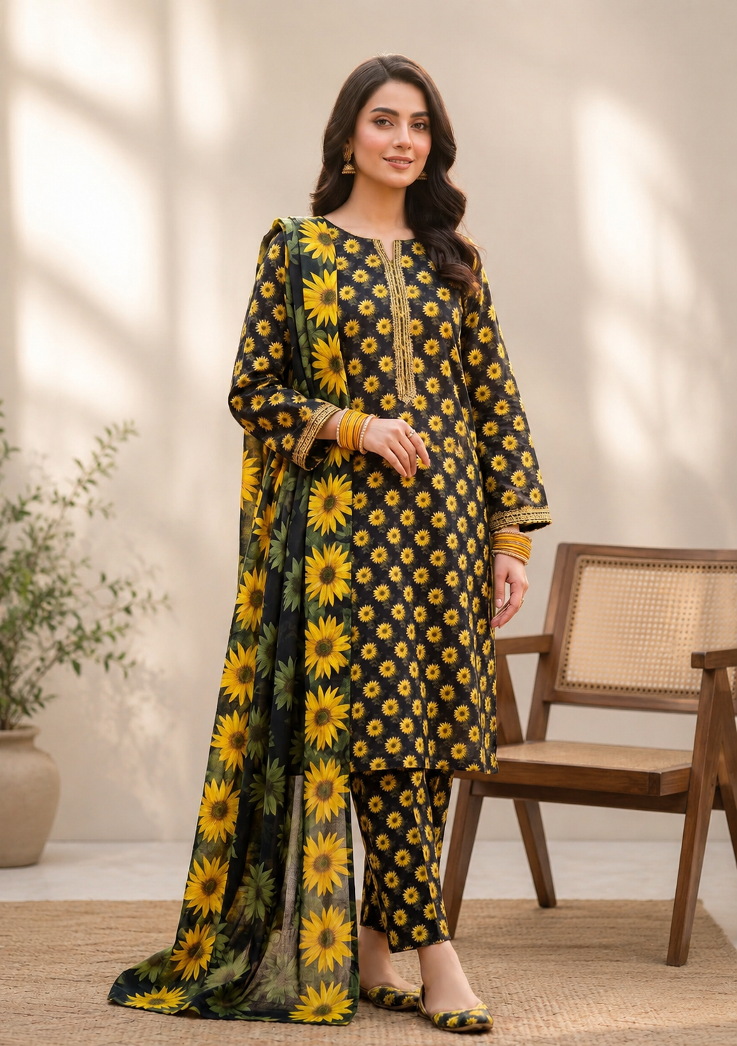 3 Piece-Lawn Suit With Bamber Dupatta