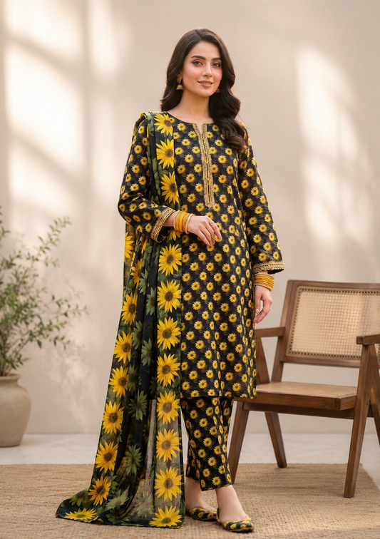 3 Piece-Lawn Suit With Bamber Dupatta