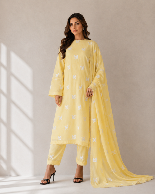 3 Piece - Embroidered Lawn Suit With Emb Bamber Dupatta