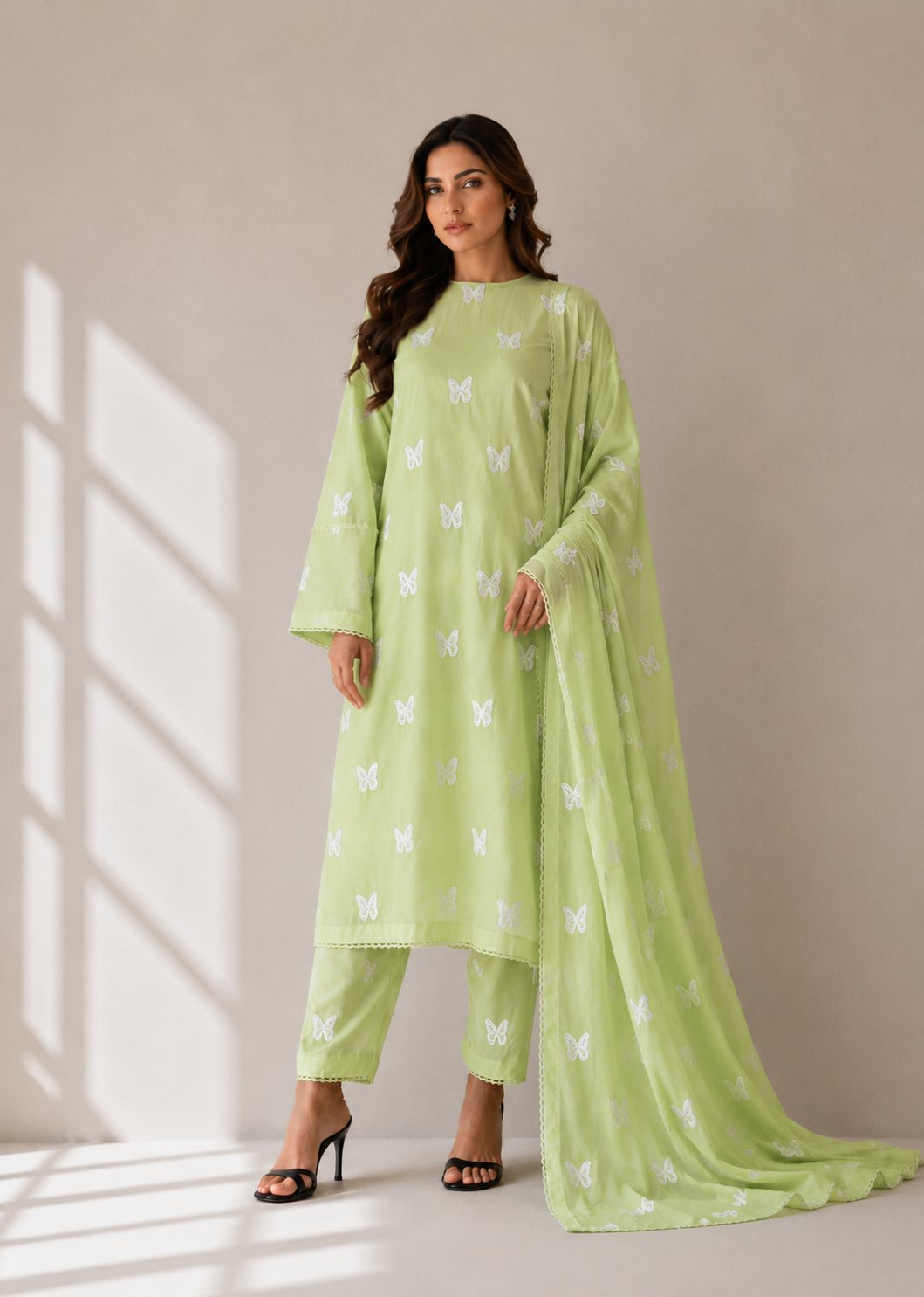 3 Piece - Embroidered Lawn Suit With Emb Bamber Dupatta