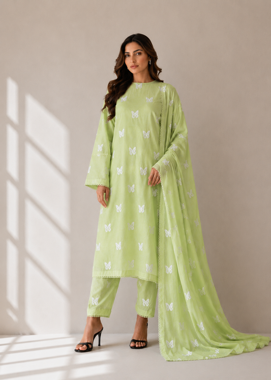 3 Piece - Embroidered Lawn Suit With Emb Bamber Dupatta