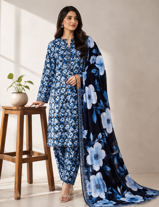 3 Piece - Printed Lawn Suit With Lawn Dupatta