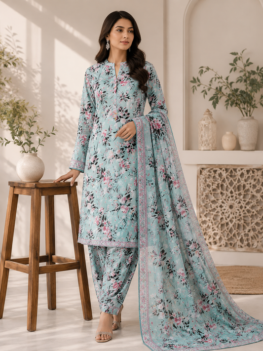 3 Piece - Printed Lawn Suit With Lawn Dupatta