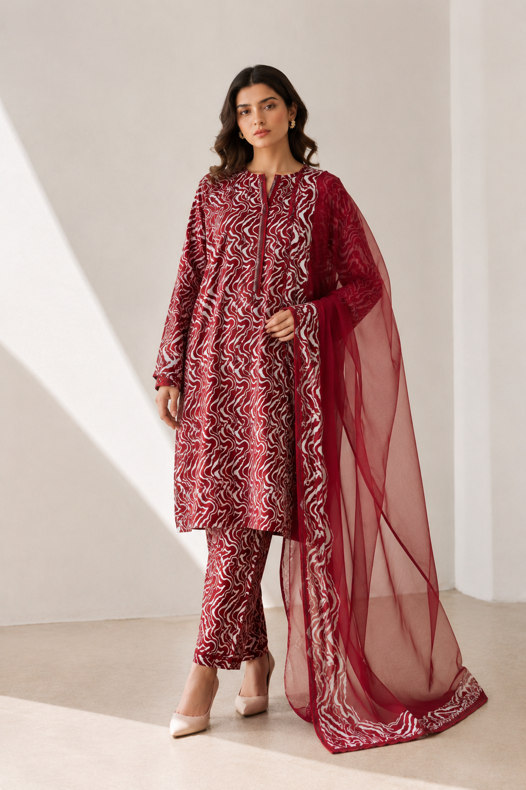 3 Piece-Lawn Suit With Bamber Dupatta