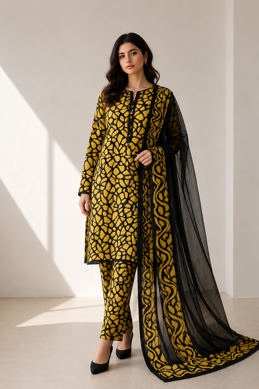 3 Piece-Lawn Suit With Bamber Dupatta