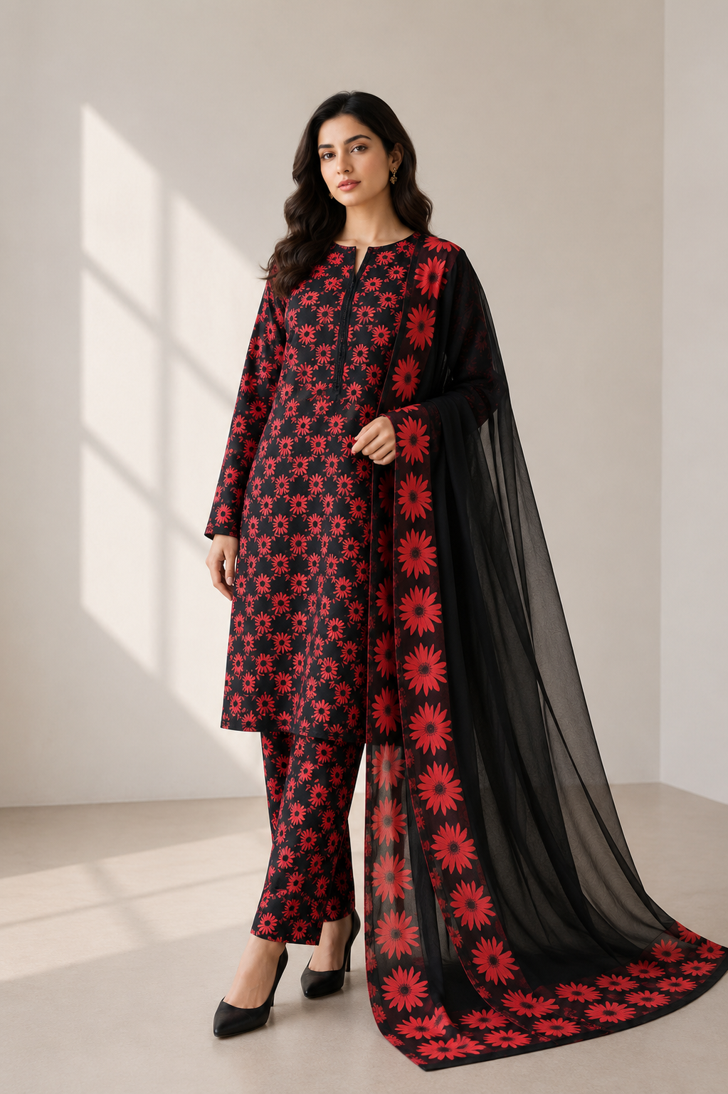 3 Piece-Lawn Suit With Bamber Dupatta