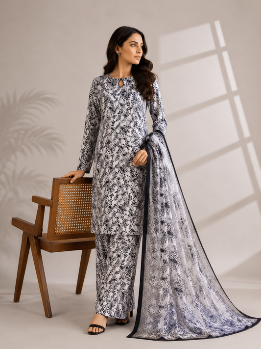 3 Piece Unstitched Lawn Suit / Bamber Dupatta