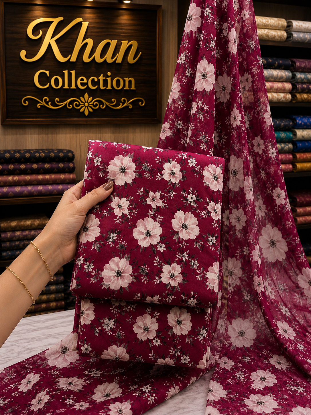 3 Piece-Lawn Suit With Bamber Dupatta