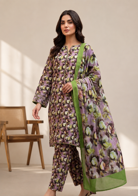 3 Piece-Lawn Suit With Bamber Dupatta