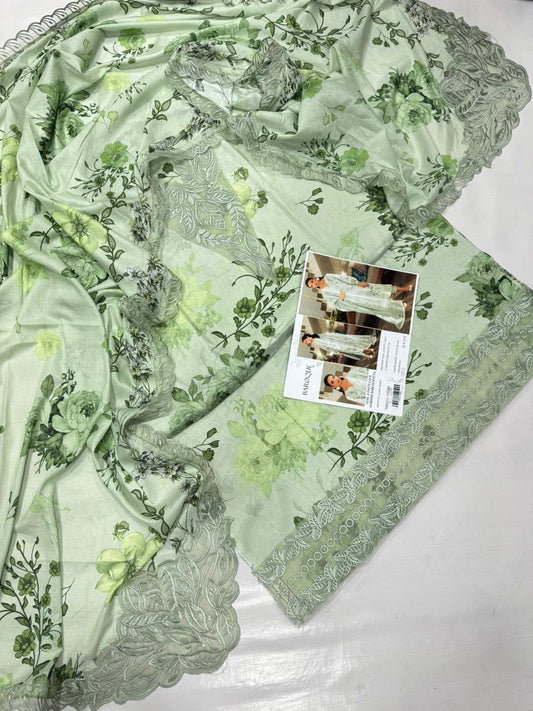 3PC PURE LAWN . EMBROIDERED