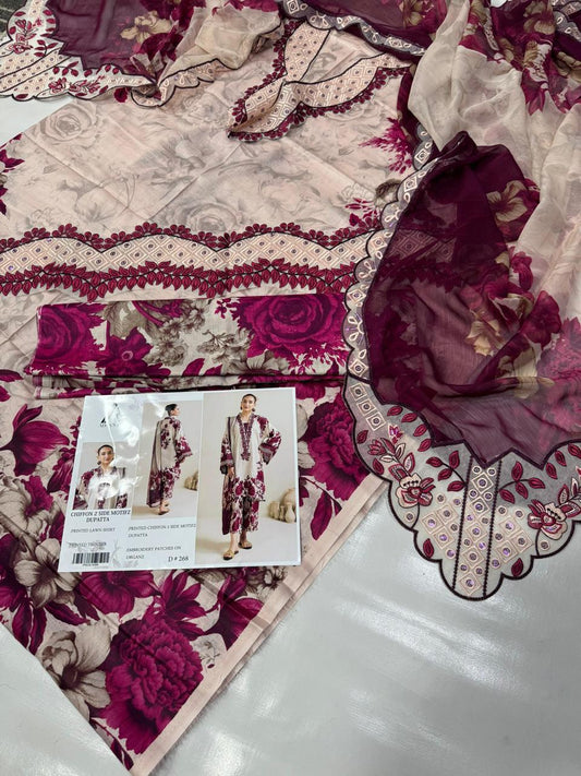 3PC PURE LAWN . EMBROIDERED
