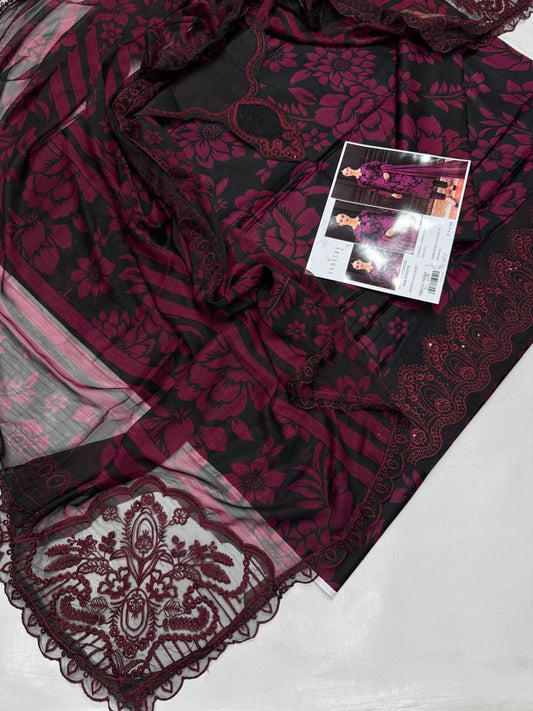 3PC PURE LAWN . EMBROIDERED