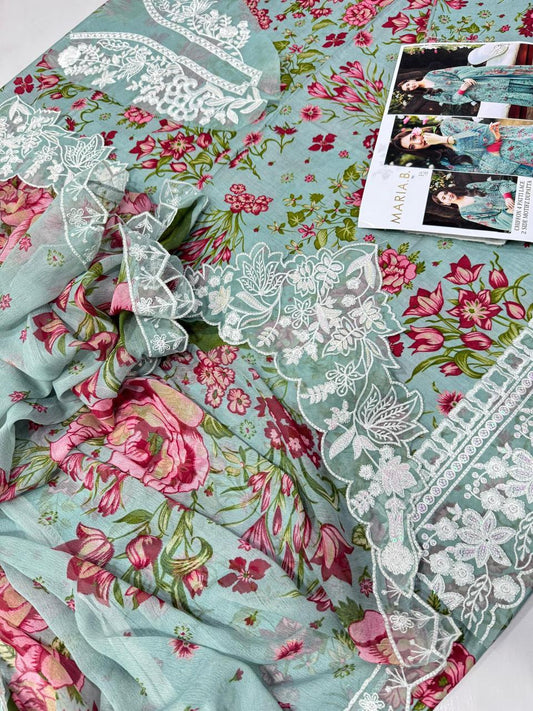 3PC PURE LAWN . EMBROIDERED